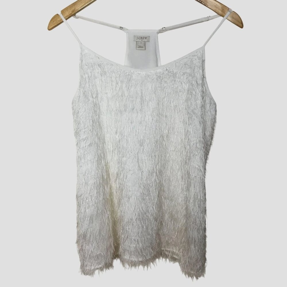J.CREW White Feather Eyelash Racerback Tank Top Textured Sleeveless L Whimsygoth